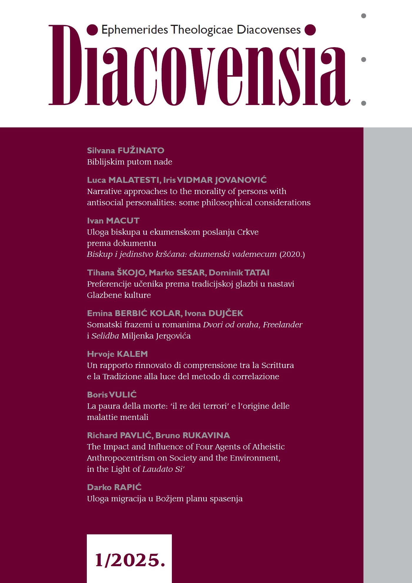 Pogledaj Svezak 33 Br. 1 (2025): Diacovensia – Teološki prilozi