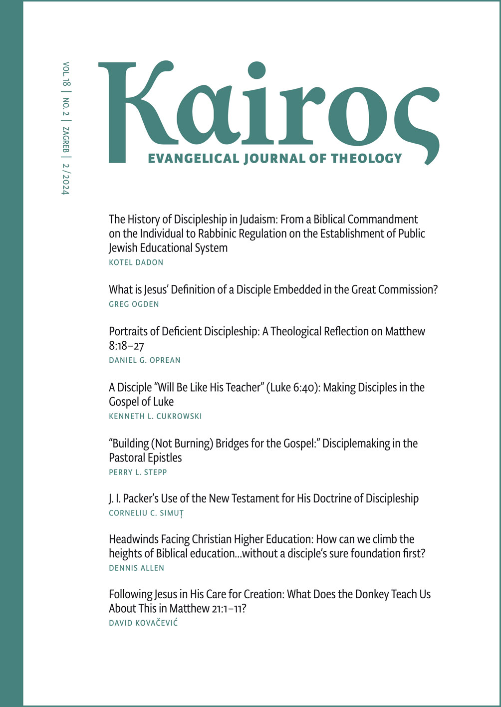 View Vol. 18 No. 2 (2024): Kairos: Evangelical Journal of Theology
