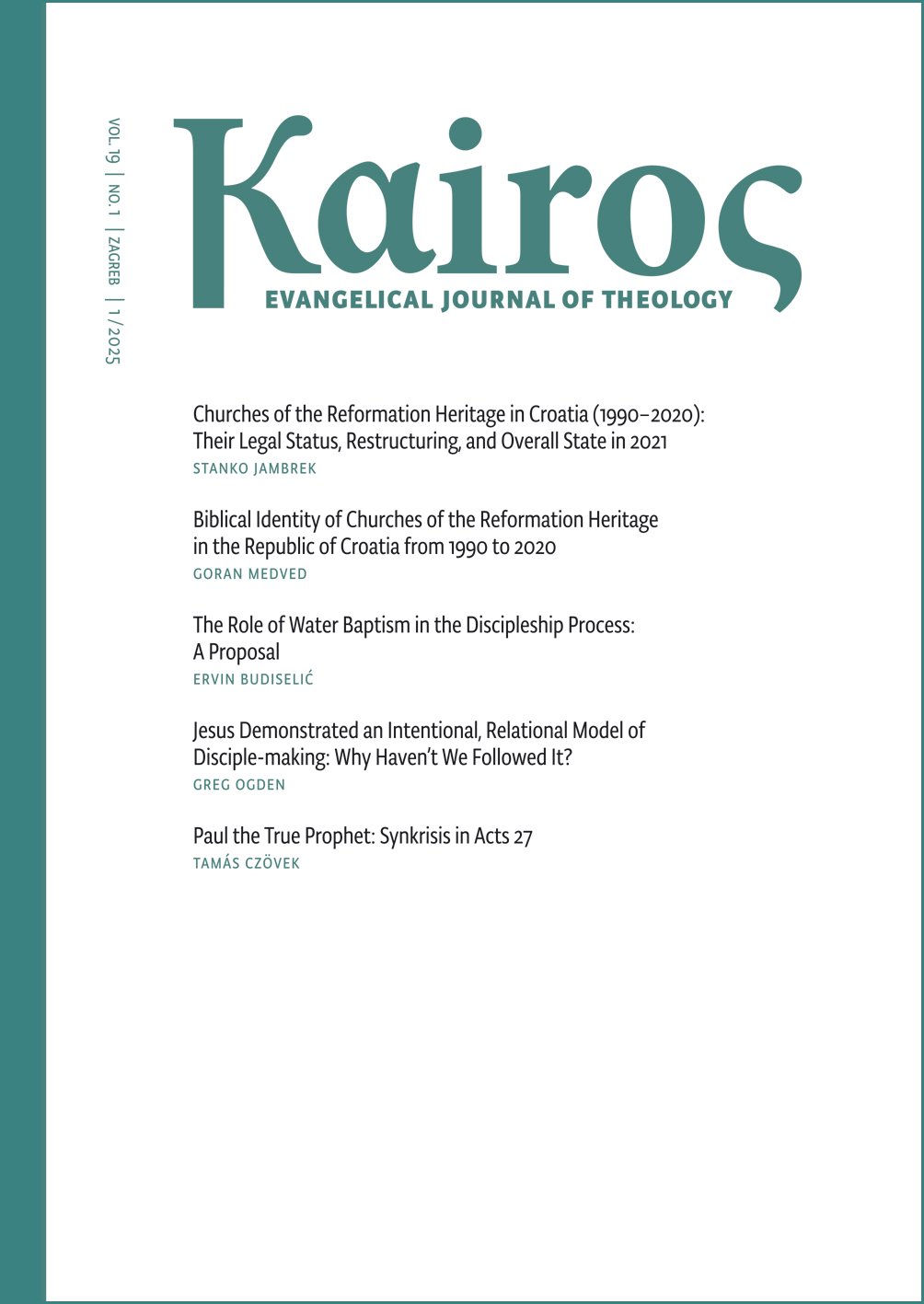 View Vol. 19 No. 1 (2025): Kairos: Evangelical Journal of Theology